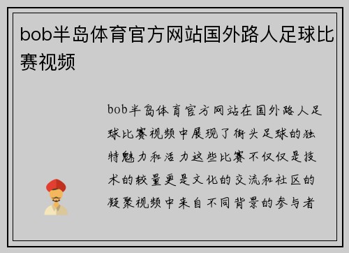 bob半岛体育官方网站国外路人足球比赛视频